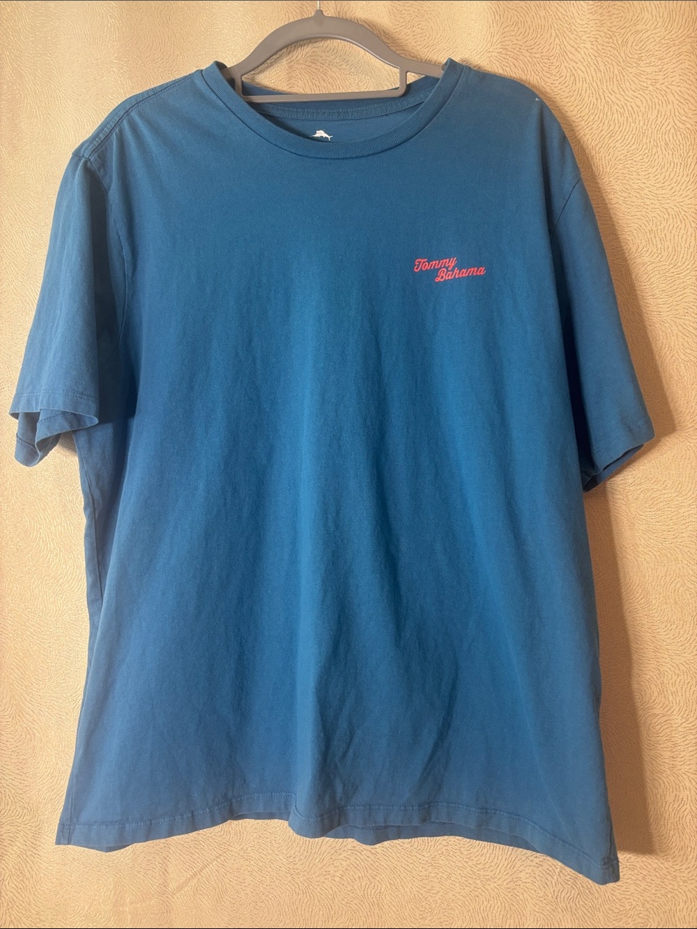 Tommy Bahama Teal Blue Short-Sleeve Men Logo Crew Tee with Red Script 0376